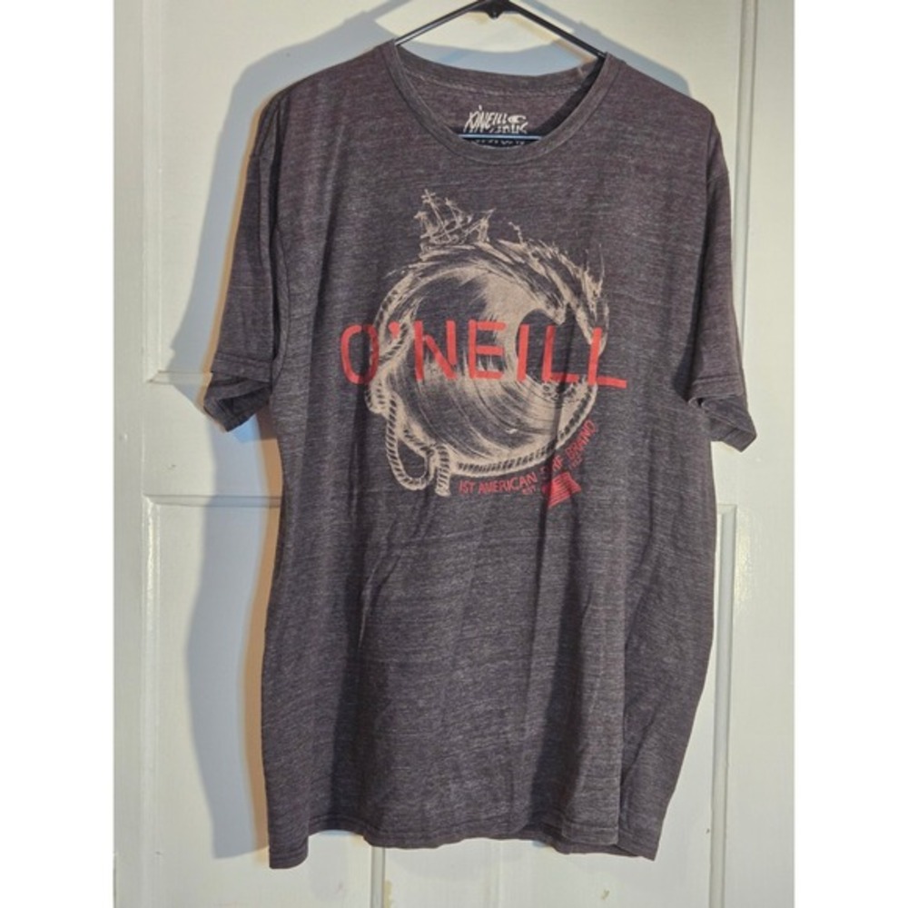 O'Neill Mens XL Graphic T-Shirt Charcoal Heather Grey Surf‎ Ship Wave Tri-Blend